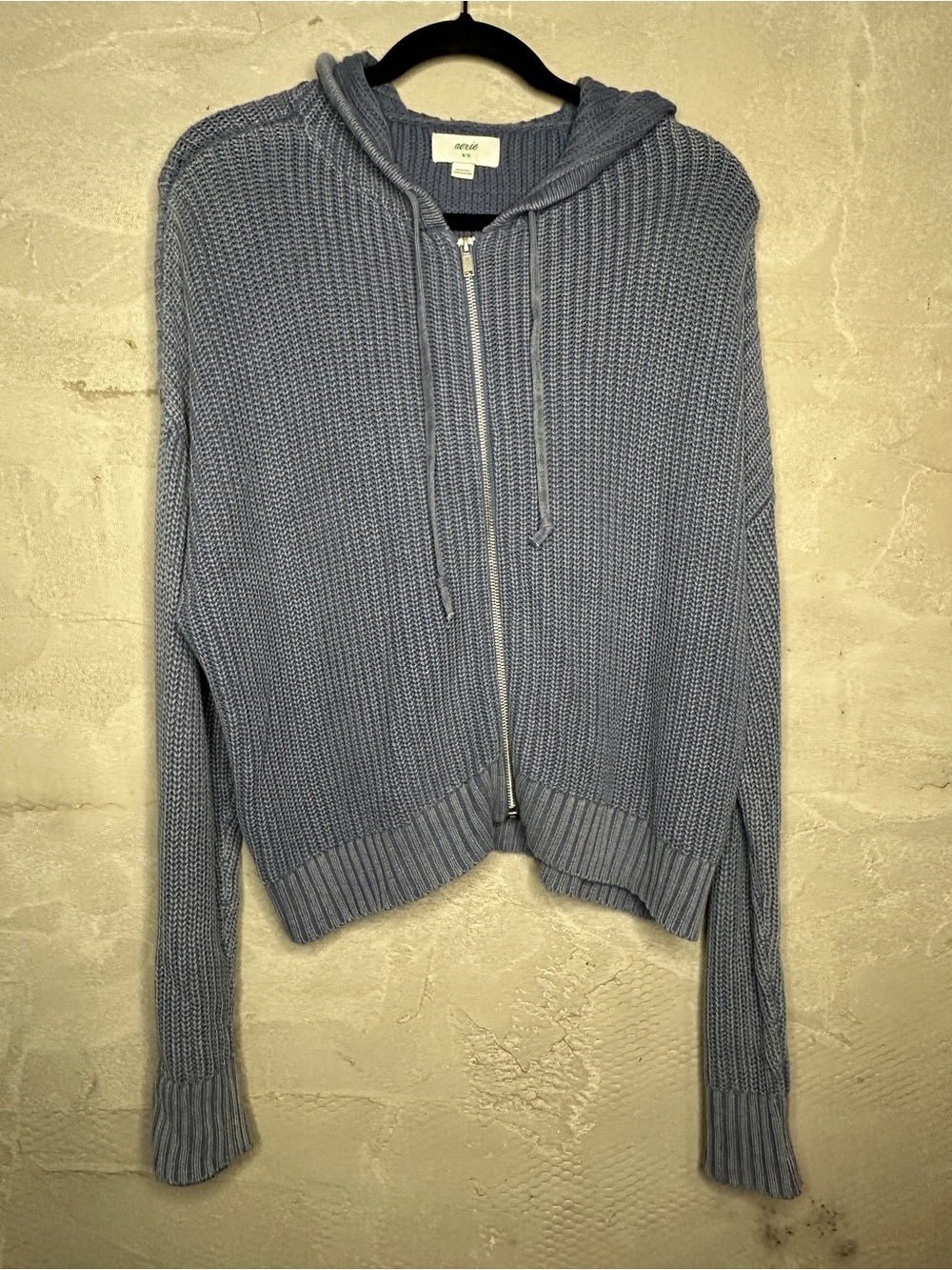 Aerie Chunky Knit Zip Up Hoodie Sweater Blue Size M 💙